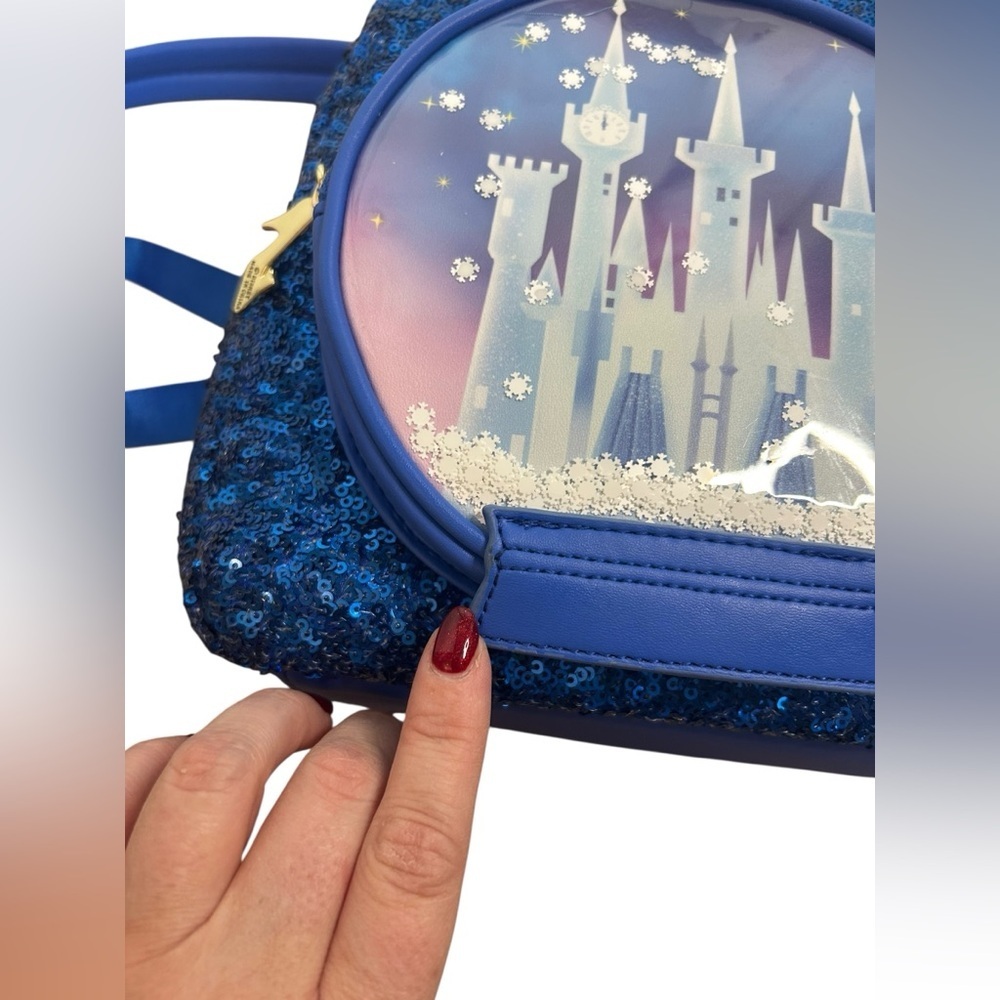 Loungefly Disney Blue Sequin Snow Globe Cinderella Mini Backpack Shoe Charm - Picture 6 of 13